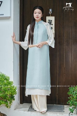 Áo Dài Cách Tân Xanh Diễm An NHÀ TỜ RANG