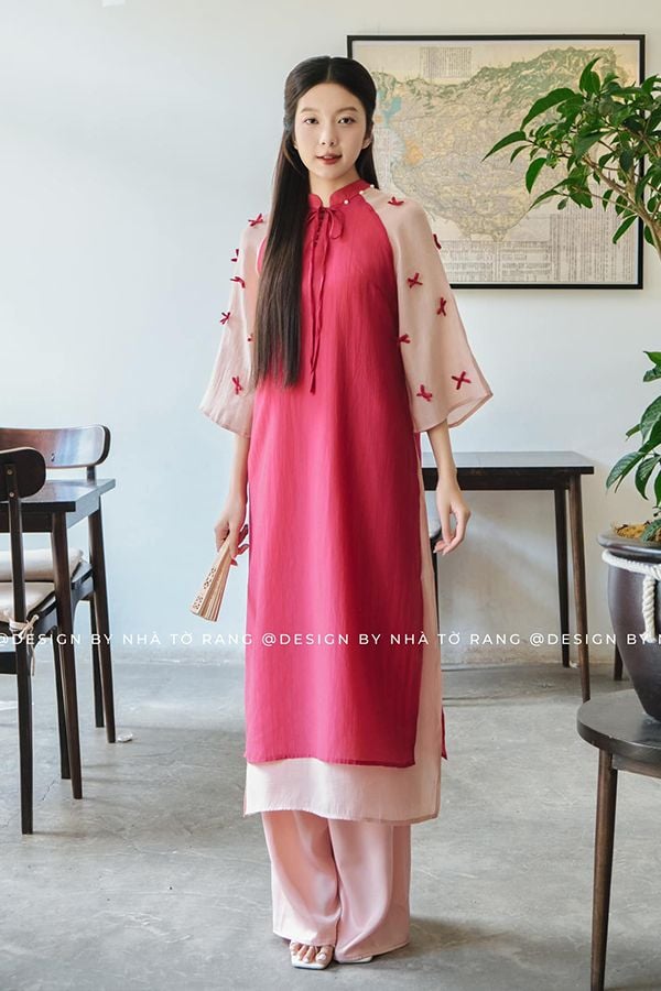 Áo Dài Cách Tân Đỏ Diễm An NHÀ TỜ RANG