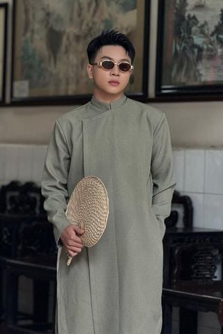 Áo Dài Cách Tân Cúc Bấm Xanh Rêu KHAMADE