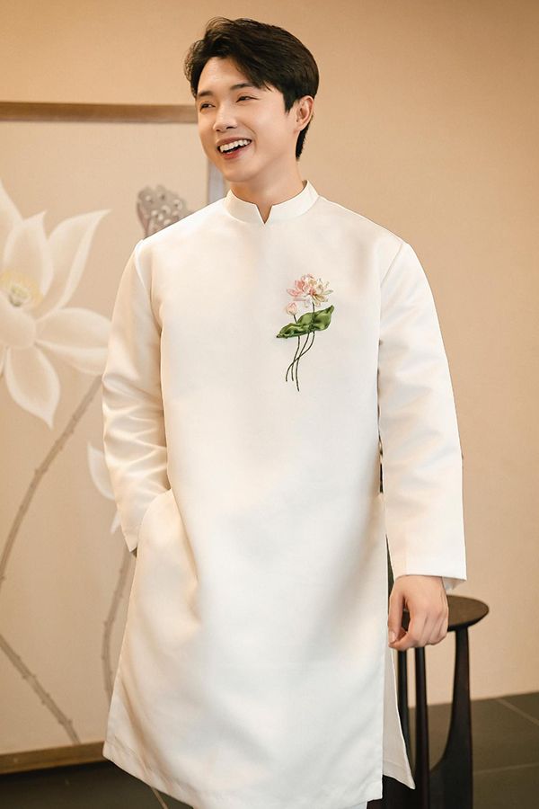 Áo Dài Cách Tân Nam Họa Tiết Hoa Sen KHAMADE