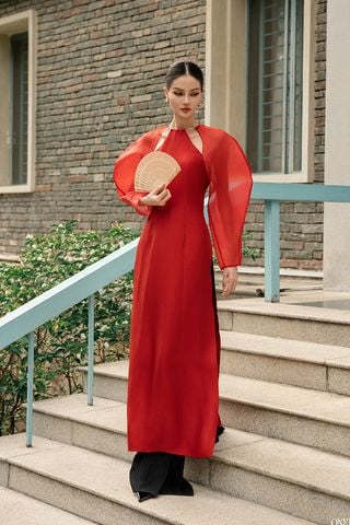 Áo Dài Cách Tân Cổ Yếm Tay Dài ONETONE