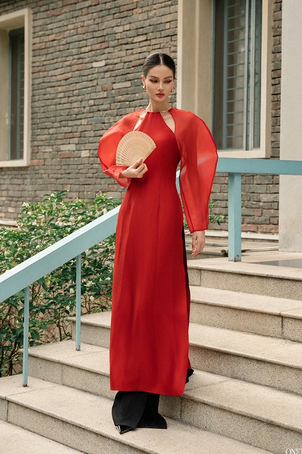 Áo Dài Cách Tân Cổ Yếm Tay Dài ONETONE