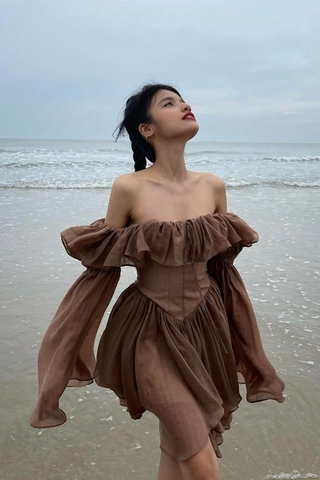 Đầm Ngắn Trễ Vai Tay Dài ONON MADE