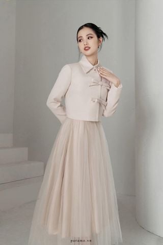 Áo Kiểu Tay Dài x Chân Váy Midi Voan Mỏng PÁRAMO