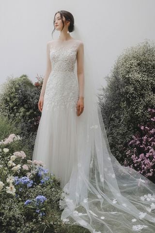 Đầm Cưới Họa Tiết Voan Mỏng POXI