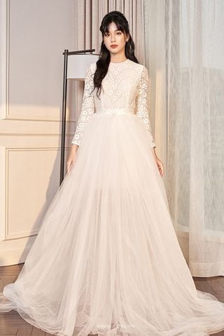Đầm Cưới Maxi Họa Tiết Tay Dài POXI