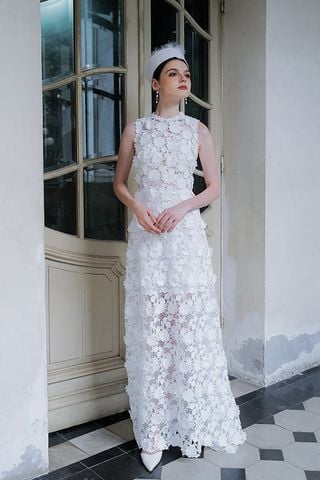 Đầm Cưới Midi Họa Tiết POXI