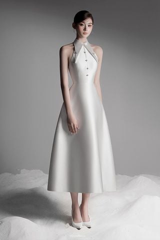 Đầm Midi Cổ Sơ Mi Đính Đá RAFFINE