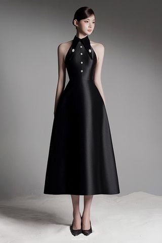 Đầm Midi Cổ Sơ Mi ĐínH Đá RAFFINE