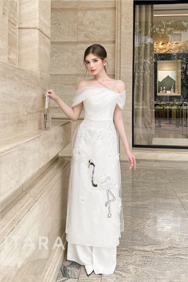 Áo Dài Trễ Vai Họa Tiết RITARA CLOSET