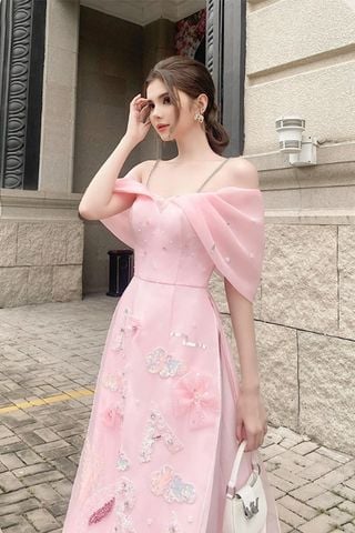 Áo Dài Trễ Vai Họa Tiết RITARA CLOSET