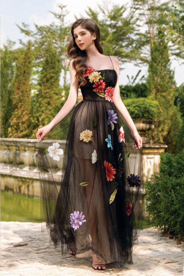 Đầm Maxi Hai Dây Thêu Hoa RITARA CLOSET