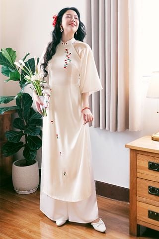 Áo Dài Cách Tân Bách Hoa Thêu Tay Hương Lài SUMIRE STORE