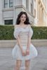 Đầm Ngắn Trễ Vai Lụa Trắng Tessa LOVELYN