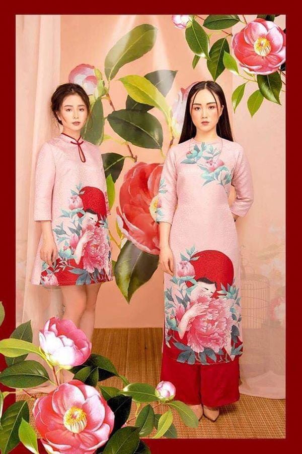 Áo Dài Cách Tân Tay Lửng Hoạ Tiết TIEM LONG