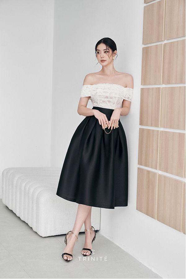 Áo Kiểu Trễ Vai x Chân Váy Midi TRINITÉ