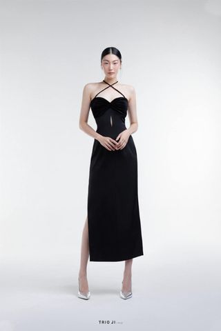 Đầm Midi Cúp Ngực Cổ Đan Chéo TRIO JI