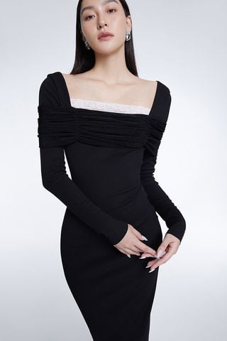 Đầm Midi Tay Dài Cổ Vuông TRIO JI