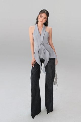 Áo Ngắn Thắt Hoa Eo x Quần Dài Dáng Suông TRIO JI