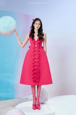 Đầm Midi Dáng Xòe Đính Nơ VANANHSCARLET DESIGN