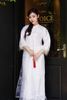 Áo dài nữ trắng thêu trắng tay lông Min Sương