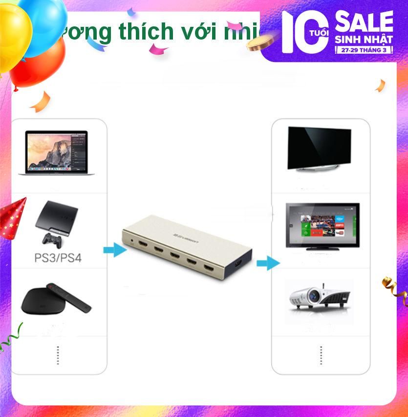 Bộ chuyển mạch HDMI UGREEN MM129 Chuyển 3 vào 1 và 5 vào 1 ra – Hỗ trợ độ phân giải 4K3D – Hỗ trợ Optical + Audio 3.5mm