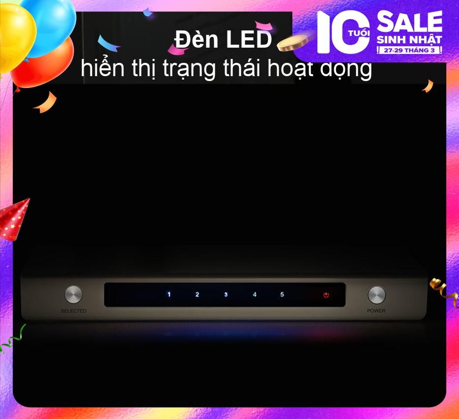 Bộ chuyển mạch HDMI UGREEN MM129 Chuyển 3 vào 1 và 5 vào 1 ra – Hỗ trợ độ phân giải 4K3D – Hỗ trợ Optical + Audio 3.5mm