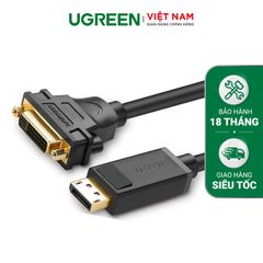 Cáp chuyển đổi DisplayPort (20 pin) cổng đực sang DVI-I (24+5) cổng cái dài 15CM UGREEN 20405 (màu đen)
