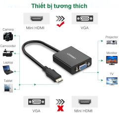 Cáp chuyển Mini HDMI sang VGA + Audio 3.5mm UGREEN MM112 – Hỗ trợ phân giải 1920*1080@60Hz – Bảo hành 18 tháng