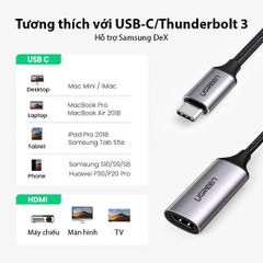 Cáp chuyển Type C sang HDMI UGREEN 70444 Độ phân giải 4K@60Hz thiết kế nhỏ gọn, vỏ hợp kim tản nhiệt tốt