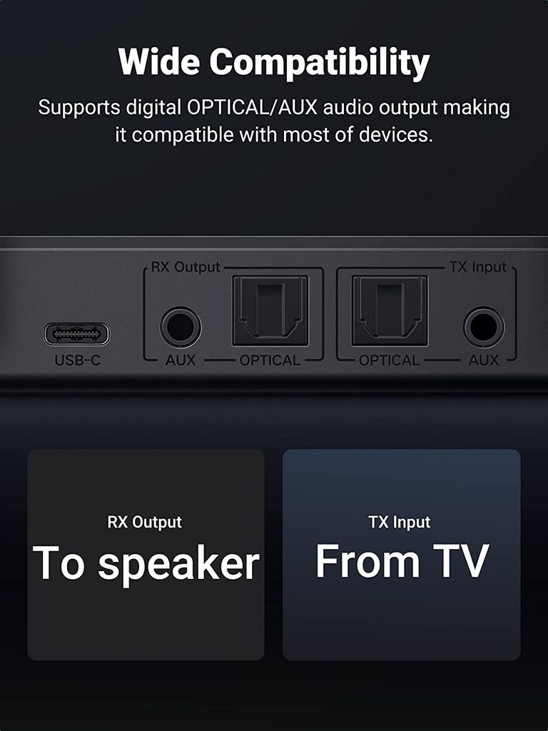 Bộ thu phát Bluetooth 5.0 UGREEN 20140 – 2 chế độ RX và TX – Khoảng cách sử dụng lên đến 100m