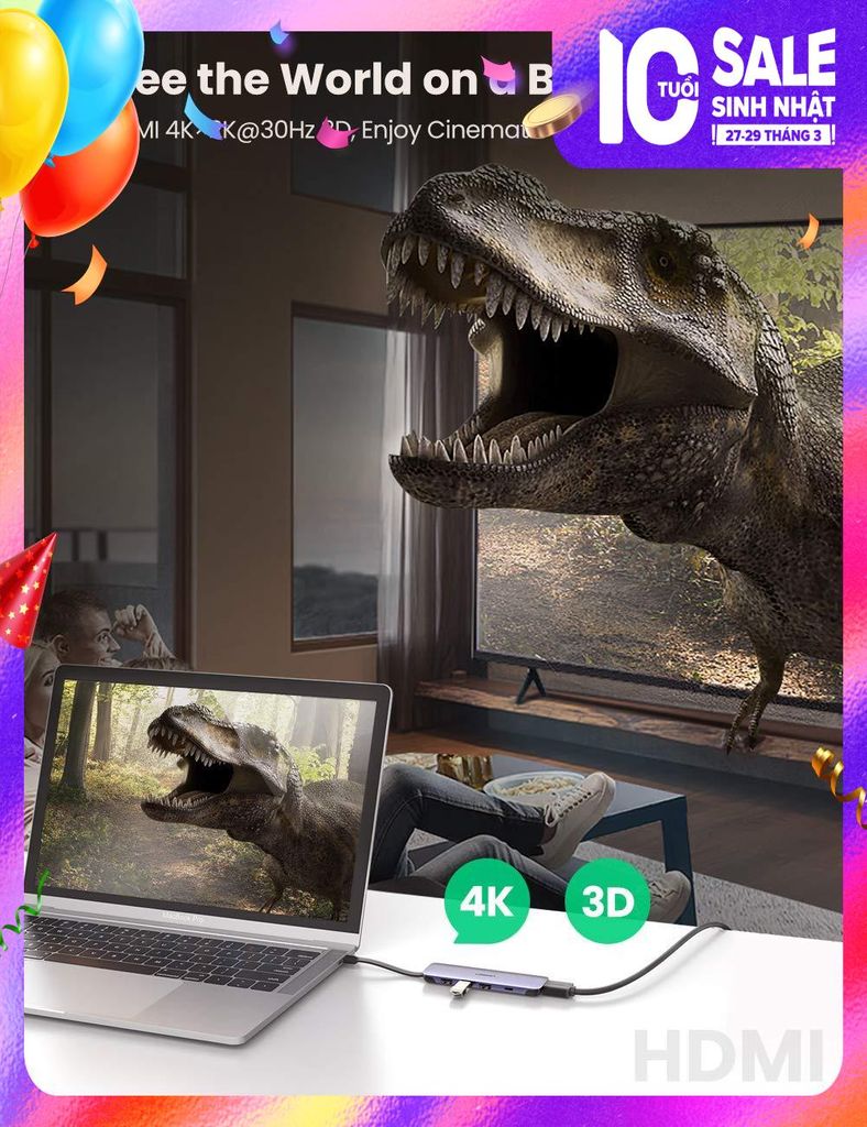 Hub Type C chuyển đổi USB-C ra 1xHDMI, 3xUSB 3.0, 1xUSB-C Ugreen 70408