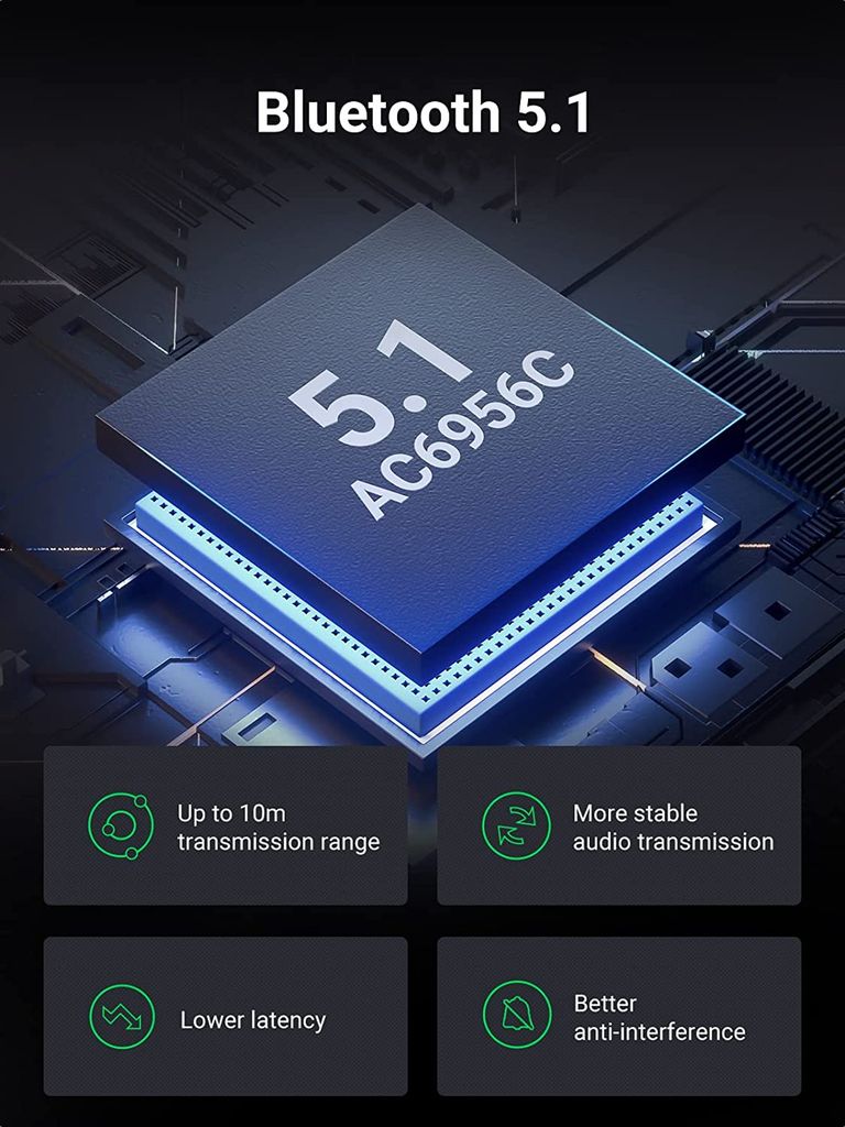 Bộ thu/ phát Bluetooth 5.1 UGREEN 60300 – 2 chế độ TX và RX – Khả năng tươngb thích rộng – Thiết kế nhỏ gọn