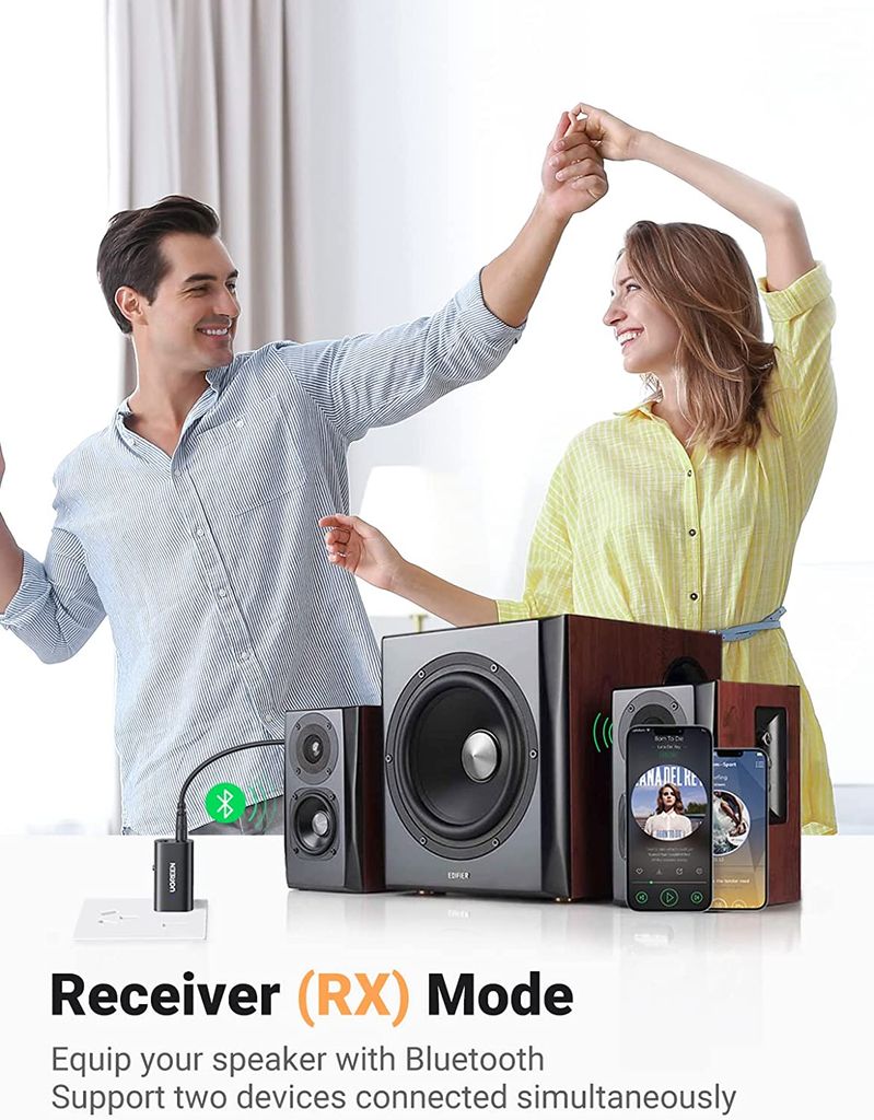 Bộ thu/ phát Bluetooth 5.1 UGREEN 60300 – 2 chế độ TX và RX – Khả năng tươngb thích rộng – Thiết kế nhỏ gọn