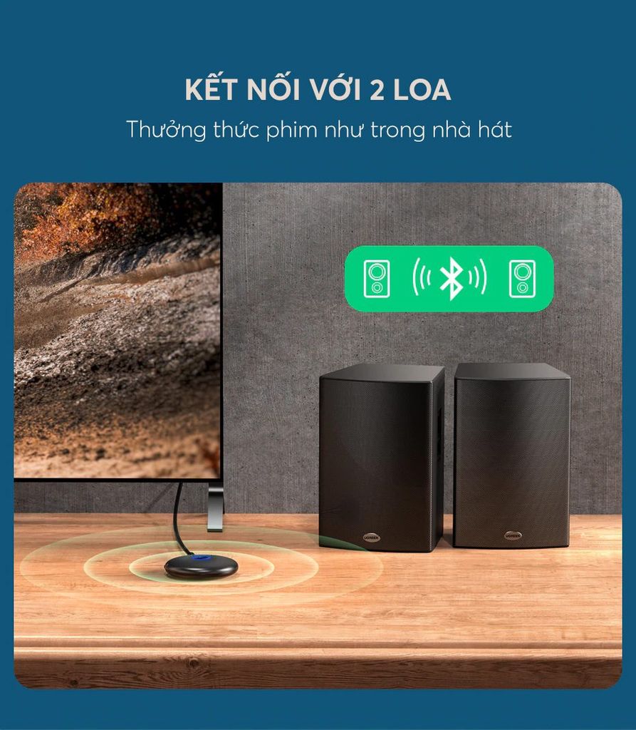 Bộ thu phát Bluetooth 5.0 UGREEN CM108 – Hỗ trợ âm thanh aptX,  kèm cổng kết nối audio 3.5mm – Hoạt động 12 giờ liên tục