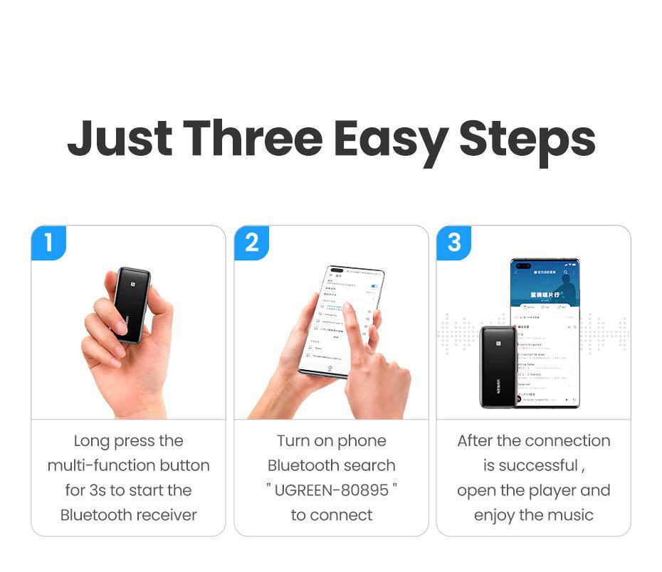 Bộ thu Bluetooth 5.0 UGREEN CM402 – Hỗ trợ âm thanh Hifi, Pin 400mAh cho 10h giờ sử dụng – Tính năng kết nối NFC