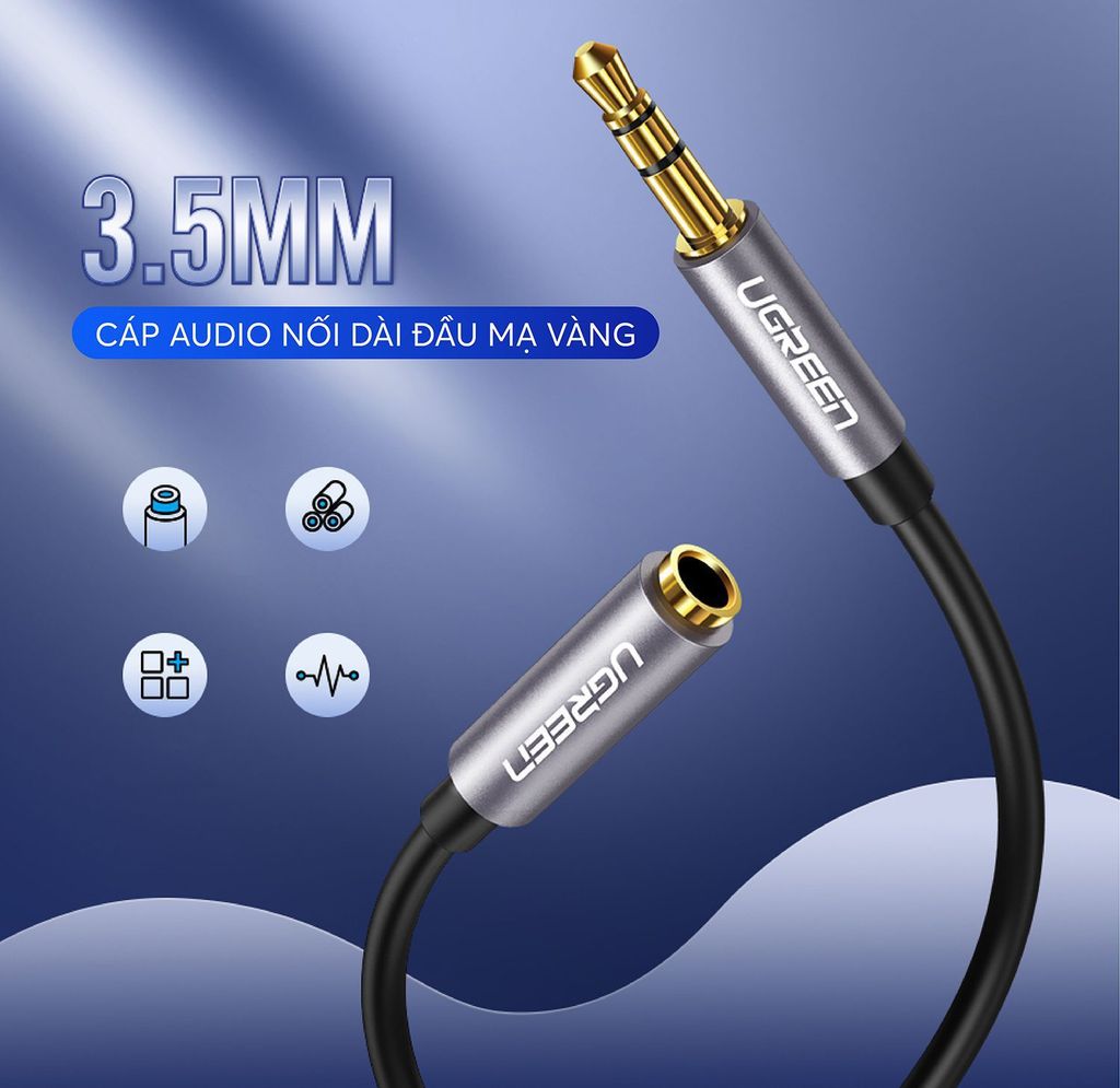 Dây cáp nối dài 3.5mm UGREEN AV118 hỗ trợ Mic dây bện, đầu mạ vàng