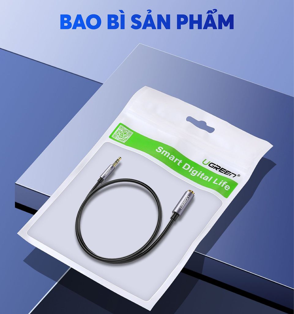 Dây cáp nối dài 3.5mm UGREEN AV118 hỗ trợ Mic dây bện, đầu mạ vàng
