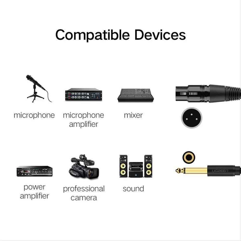 Cáp chuyển đổi 6.5mm sang AV Cannon (XLR) âm UGREEN AV131 – Dùng cho microphone stereo mixer amplifier camera Environment