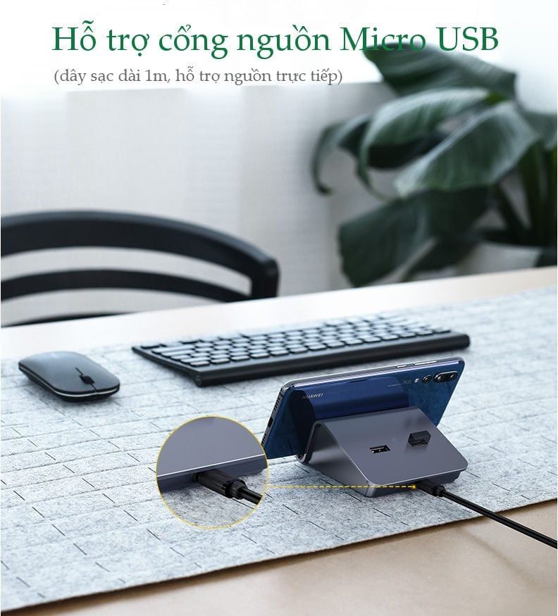 Bộ chia cổng USB 2.0 UGREEN CM214 Chia 2 cổng USB 2.0 hỗ trợ chức năng otg – Kèm giá đỡ điện thoại