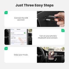 Bộ thu Bluetooth 5.0 UGREEN CM309 – Tích hợp mic đàm thoại trên ô tô –  Kết nối đồng thời 2 thiết bị hỗ trợ nghe và gọi