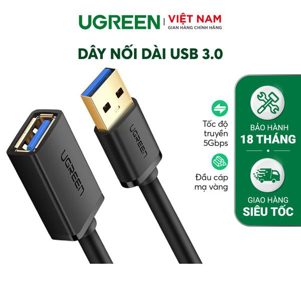 Dây nối dài USB 3.0 UGREEN US129  Tốc độ truyền tải 5Gbps dài 1 - 5m