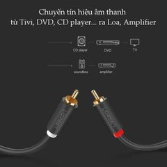 Cáp hoa sen UGREEN AV104 – 2 đầu hoa sen 2RCA đực sang 2RCA đực chuyển tín hiệu âm thanh từ Tivi DVD CD player… ra Loa Amplifier