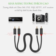 Cáp hoa sen UGREEN AV104 – 2 đầu hoa sen 2RCA đực sang 2RCA đực chuyển tín hiệu âm thanh từ Tivi DVD CD player… ra Loa Amplifier