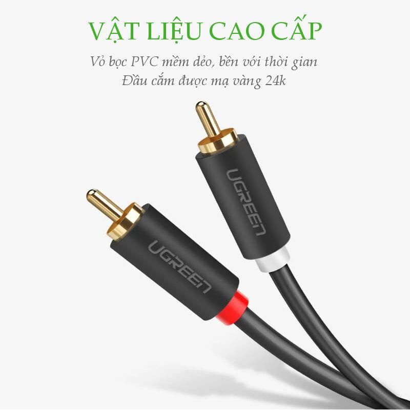 Cáp hoa sen UGREEN AV104 – 2 đầu hoa sen 2RCA đực sang 2RCA đực chuyển tín hiệu âm thanh từ Tivi DVD CD player… ra Loa Amplifier