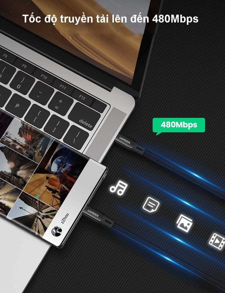 Cáp sạc nhanh Type C PD60W UGREEN US331