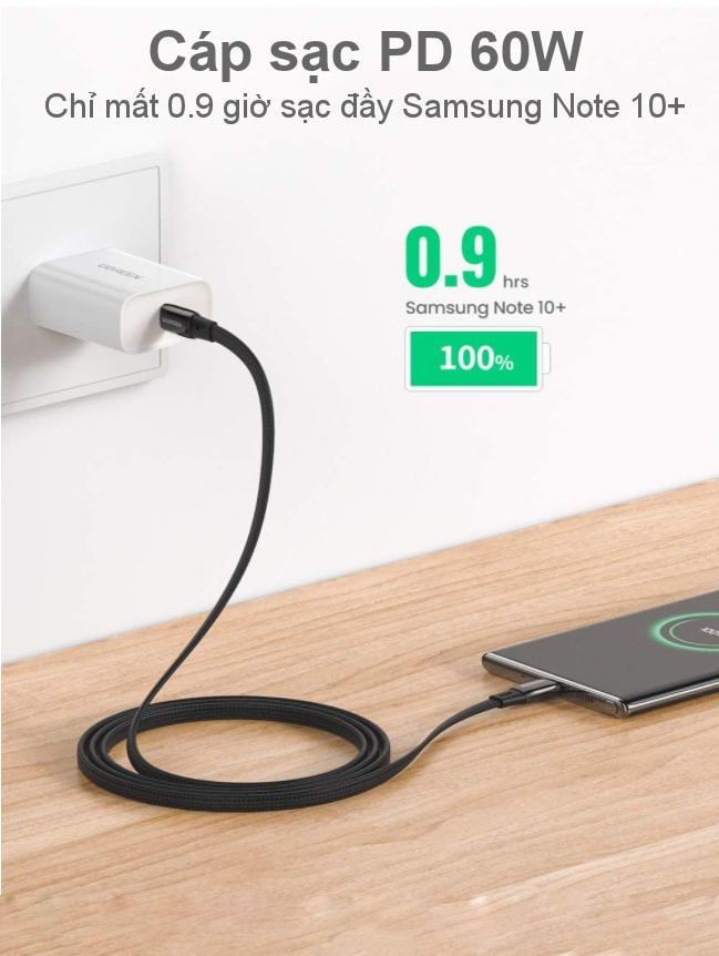 Cáp sạc nhanh Type C PD60W UGREEN US331