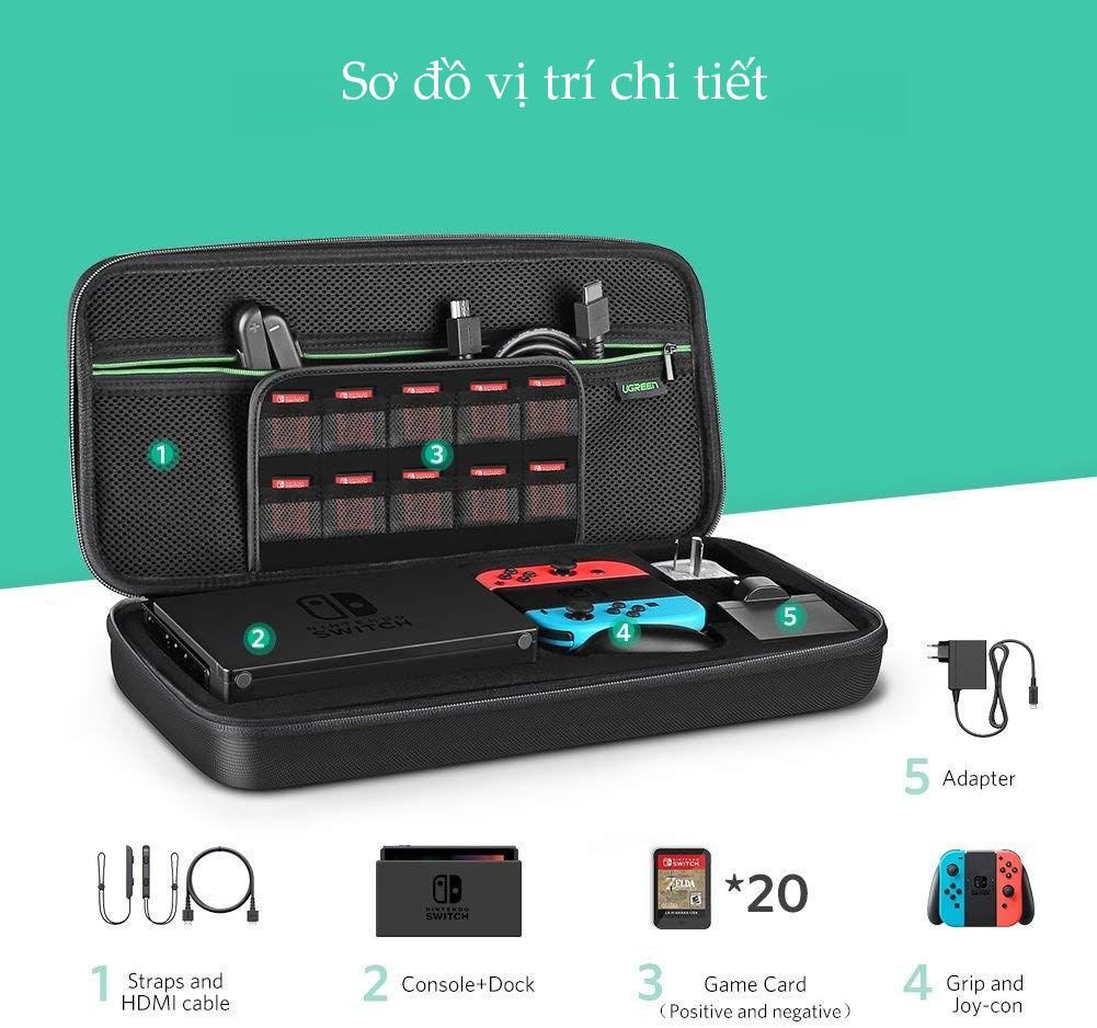 Hộp đựng Nitendo Switch UGREEN 50276 Chống shock, va đạp – Lưu trữ toàn bộ phụ kiện Nitendo hoàn chỉnh, kích thước 40.8×18.6×7.5cm