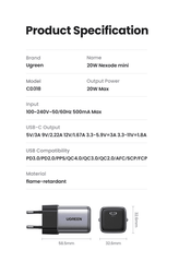 Củ sạc nhanh GaN 20W Ugreen CD318 sạc nhanh cho IPhone, SamSung, Xiaomi, Oppo