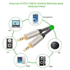 Cáp âm thanh Aux UGREEN AV125 đầu nối mạ vàng,  vỏ bện